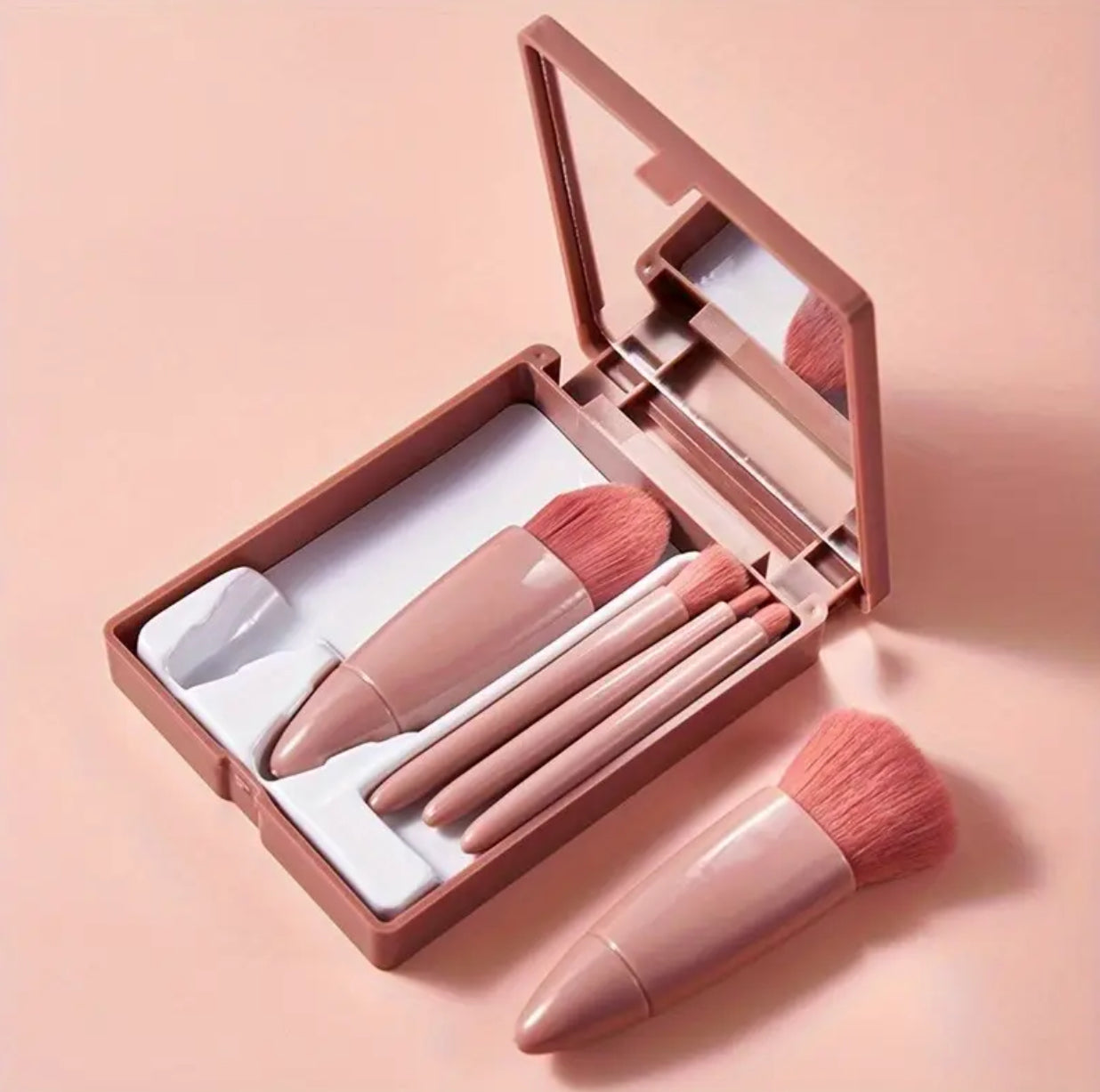 Boîte de Pinceaux de Maquillage avec Miroir – Kit de Voyage Pratique & Élégant